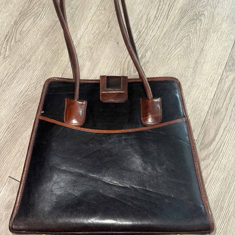 Vintage Brahmin Black Leather Shoulder Bag Tote Purse